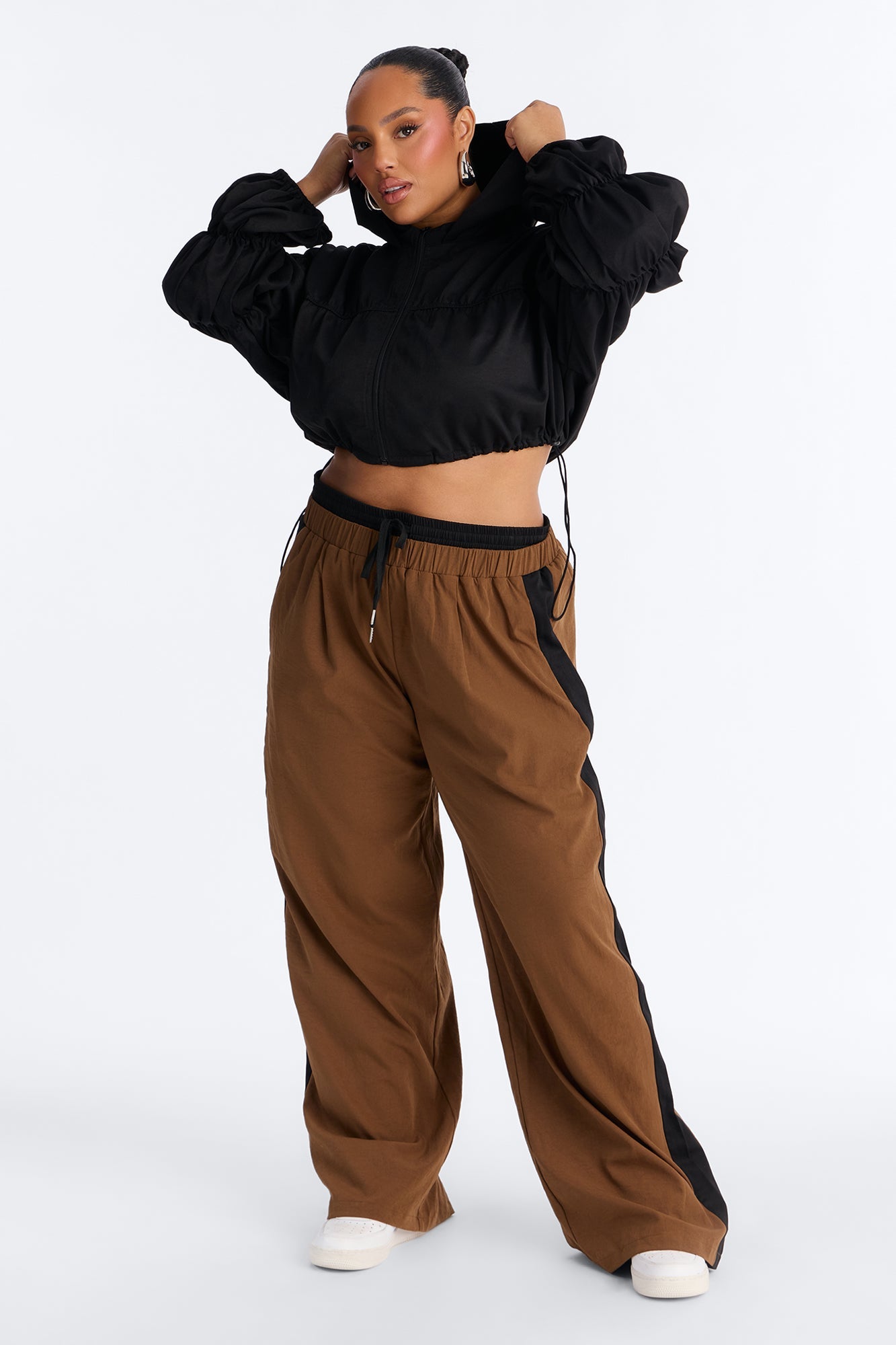 In The Mix Double Waistband Pant Set - Brown/combo