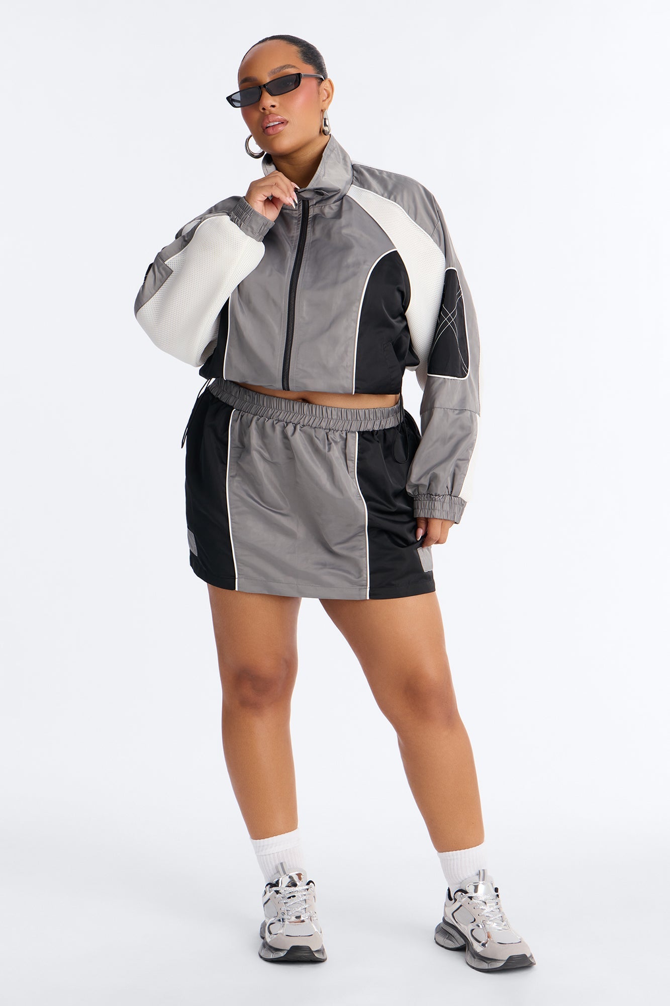 vanna Windbreaker Mini Skirt Set - Grey/combo