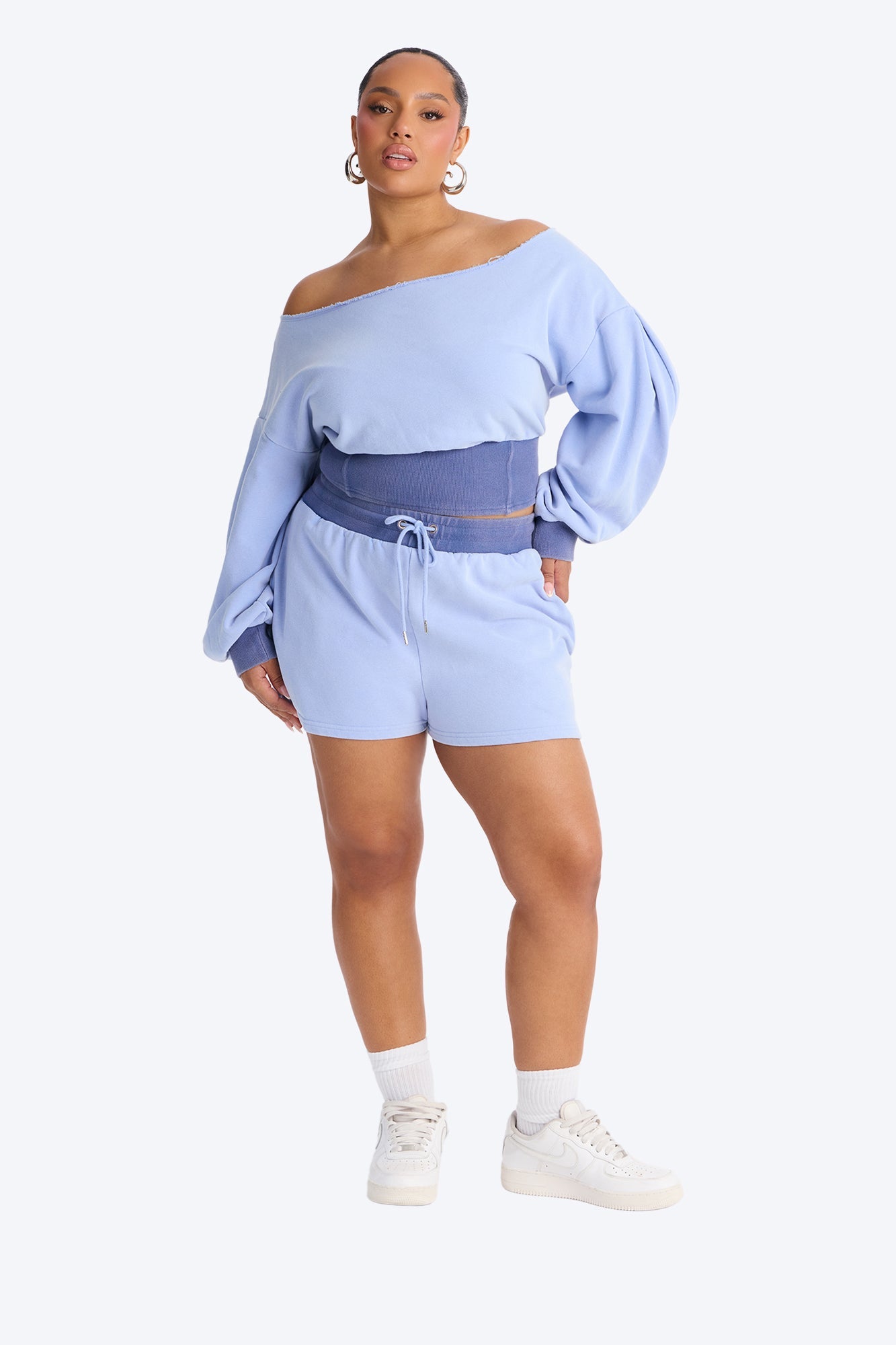 Come Find Me Washed Fleece Mix Short Set - Periwinkle