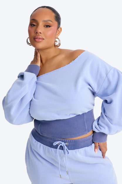 Come Find Me Washed Fleece Mix Short Set - Periwinkle