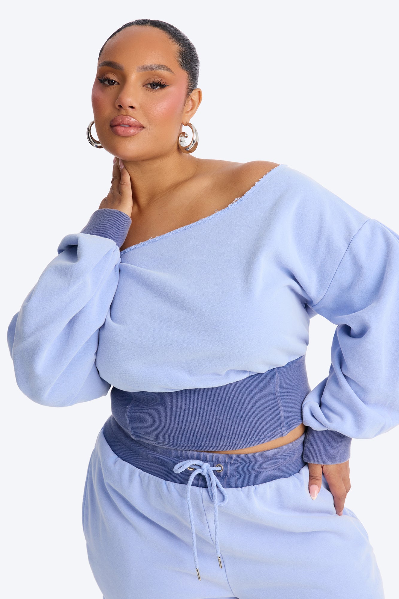 Come Find Me Washed Fleece Mix Short Set - Periwinkle