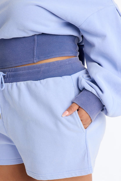 Come Find Me Washed Fleece Mix Short Set - Periwinkle
