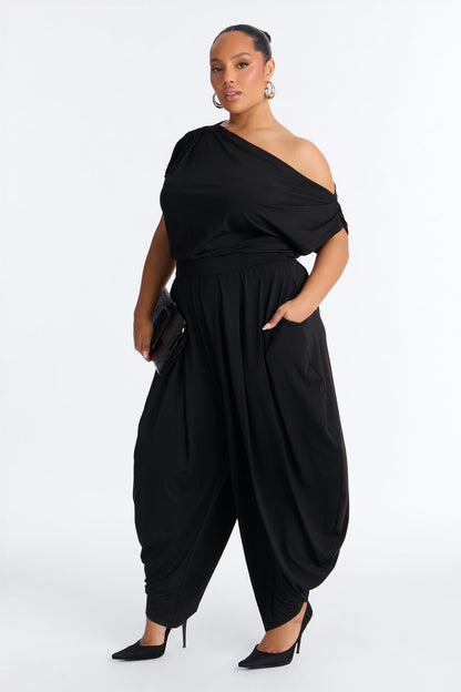 Belina Balloon Leg Off Shoulder Jumpsuit - Black