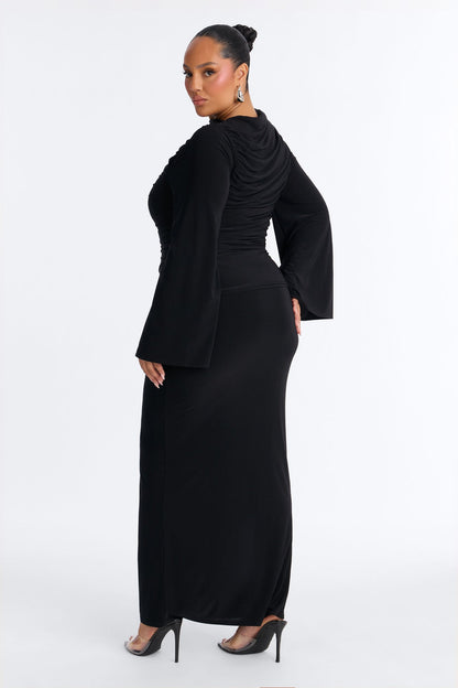 Carlita Ruched High Neck Maxi Skirt Set - Black