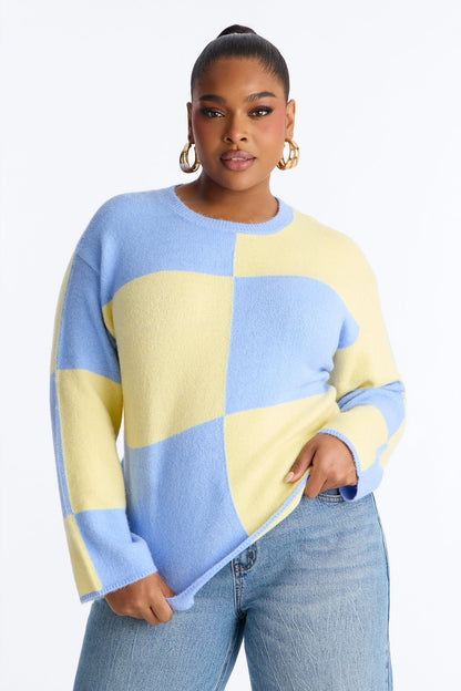 High Demand Checkered Sweater - Blue/combo
