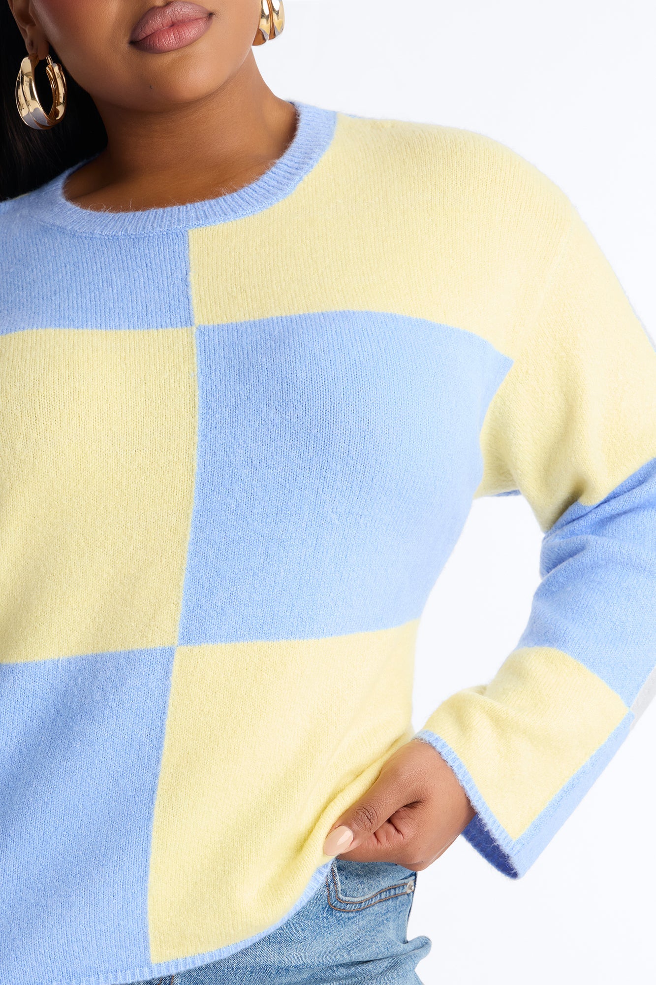High Demand Checkered Sweater - Blue/combo