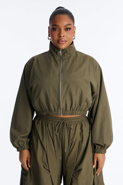 Midnight Drift Extreme Wide Leg Windbreaker Set - Olive