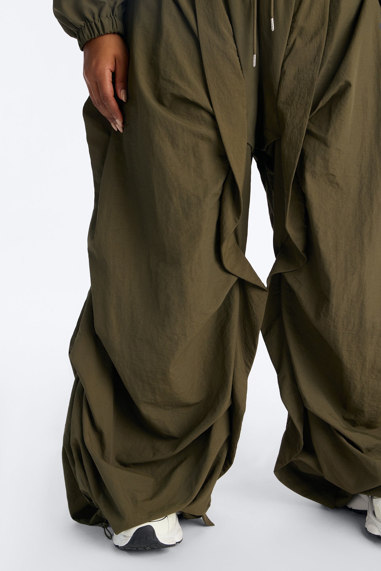 Midnight Drift Extreme Wide Leg Windbreaker Set - Olive