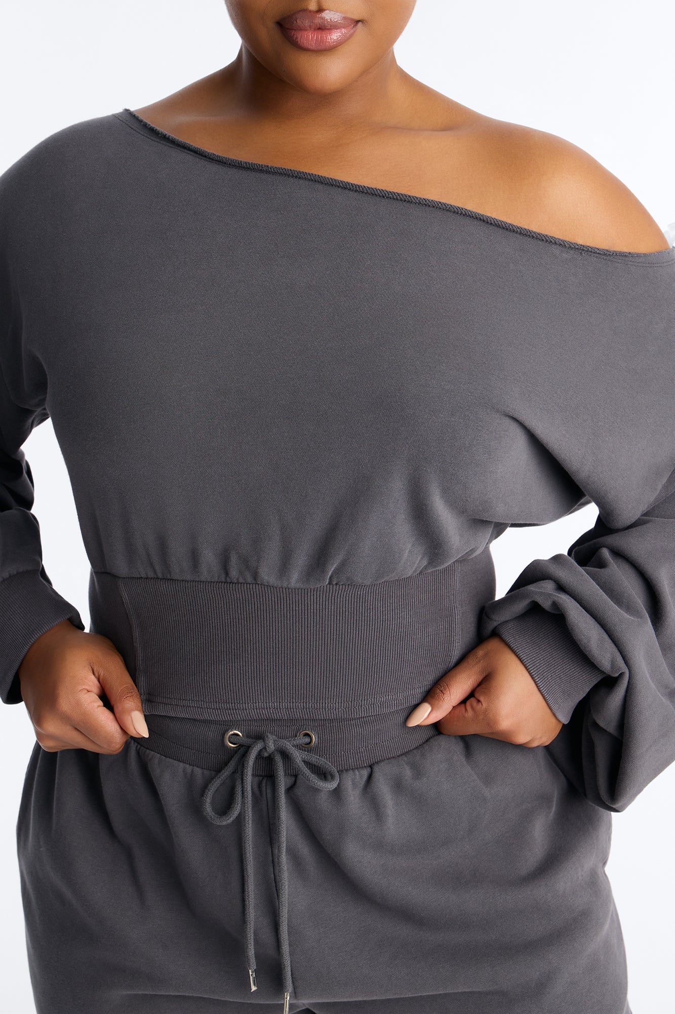 Come Find Me Washed Fleece Mix Short Set - Charcoal