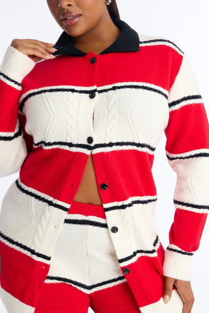 Class Act Striped Sweater Short Set - Red/combo