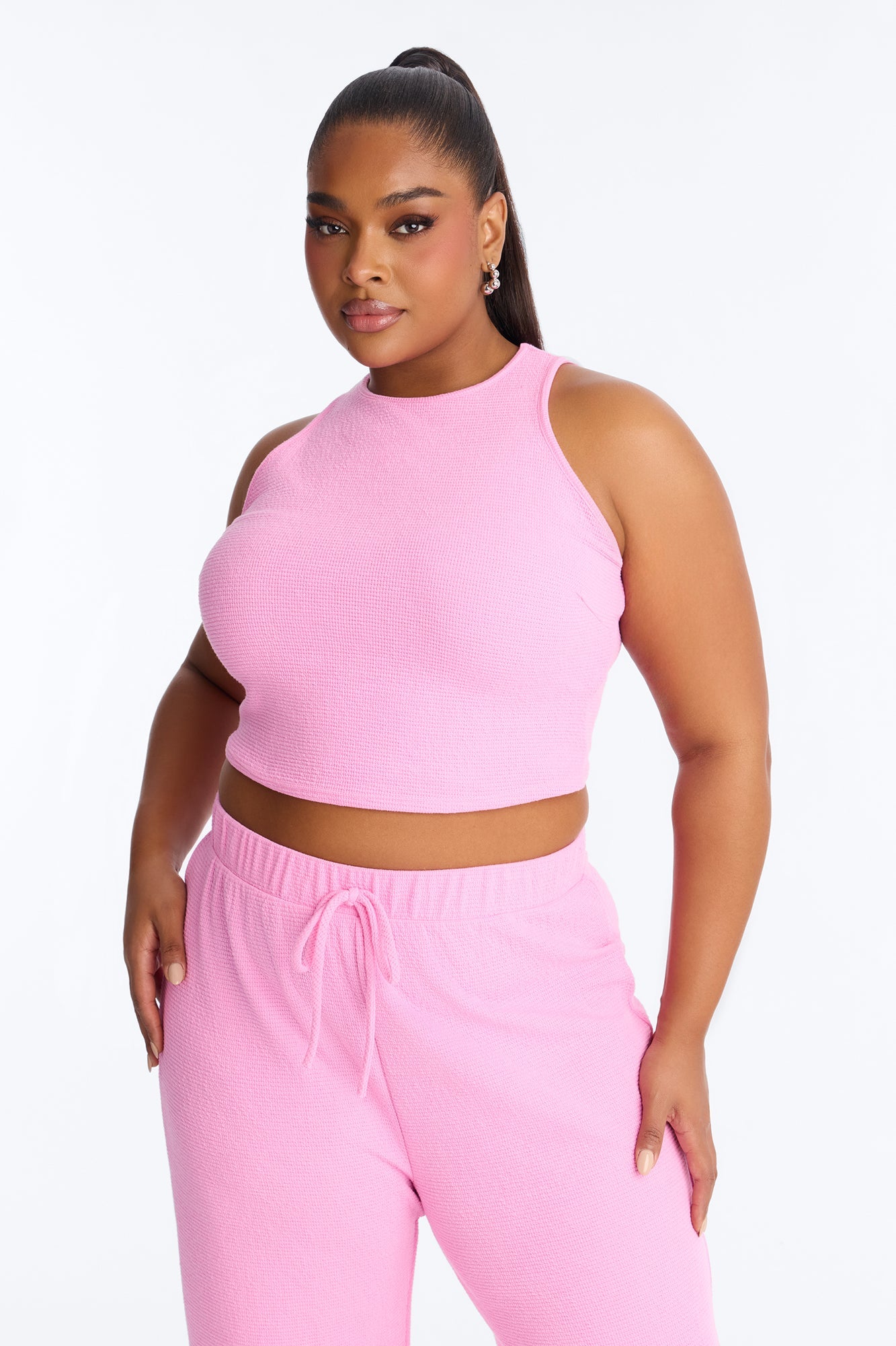 Alana Textured Wide Leg Pant Set - Pink