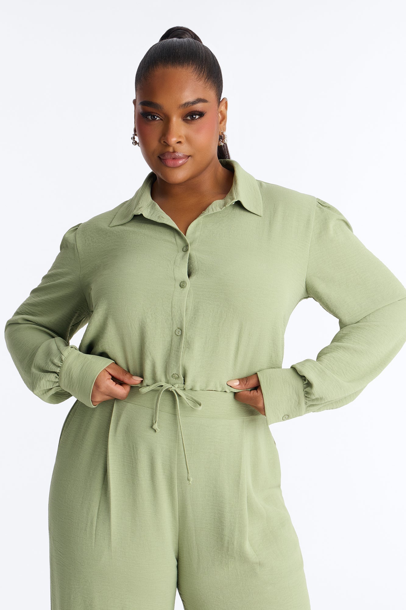Katya Collar Pant Set - Sage