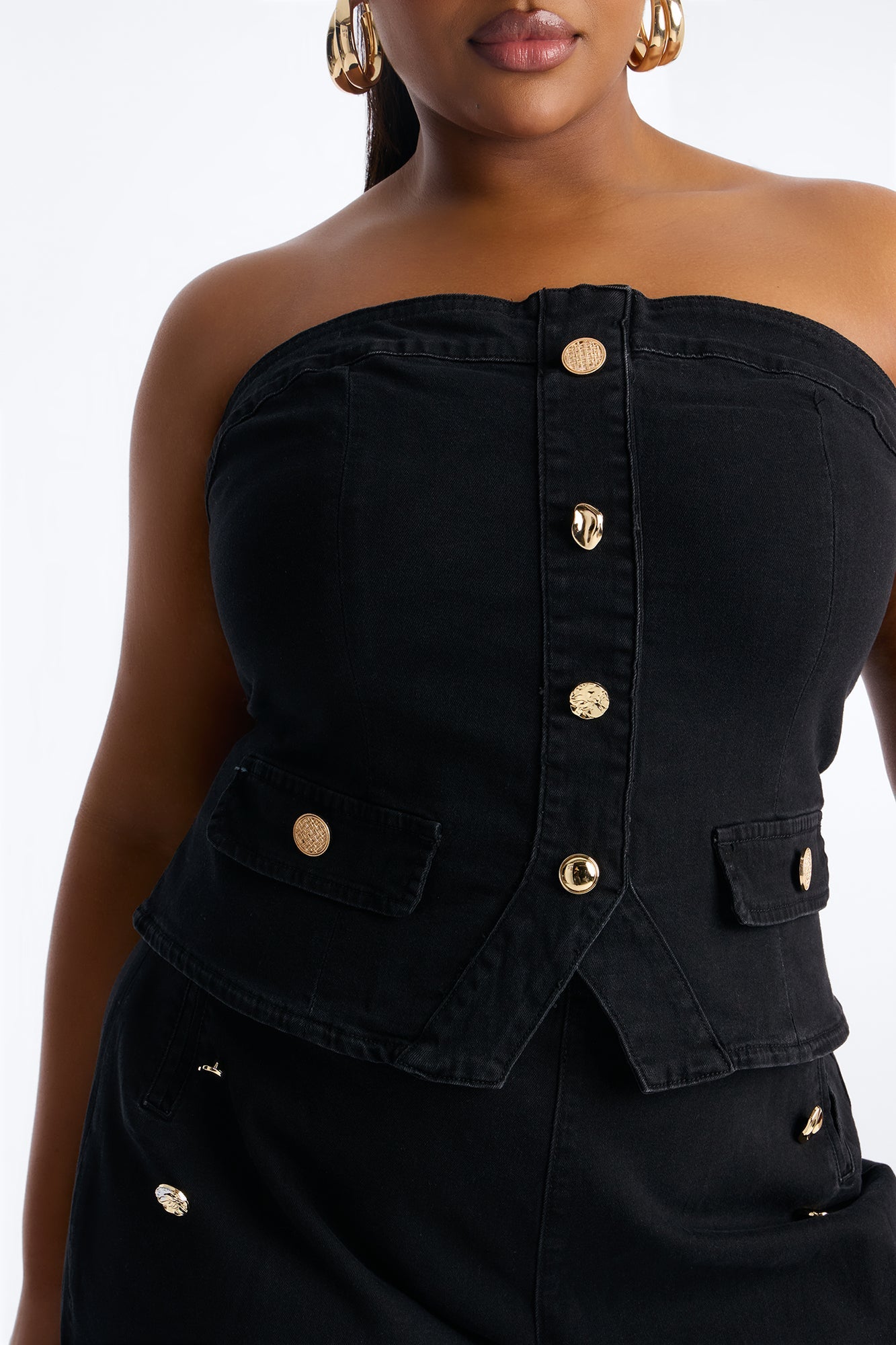 Colette Strapless Denim Pant Set - Black