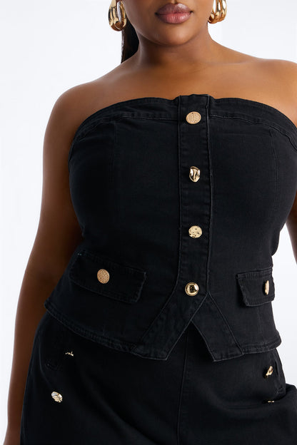 Colette Strapless Denim Pant Set - Black