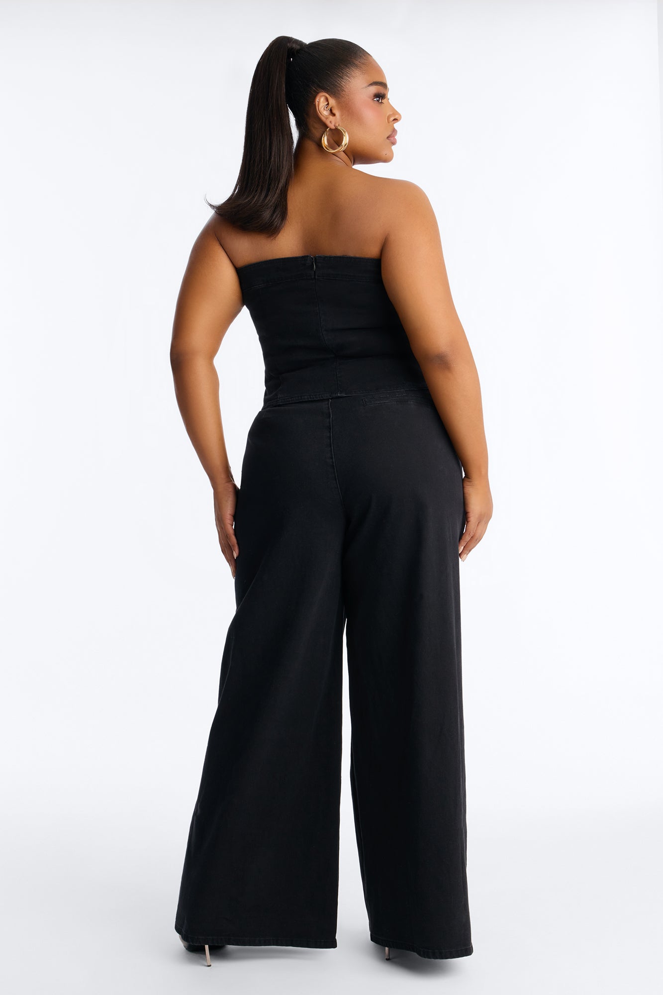 Colette Strapless Denim Pant Set - Black