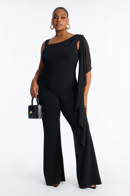 Samyrah Draped Flare Leg Jumpsuit - Black