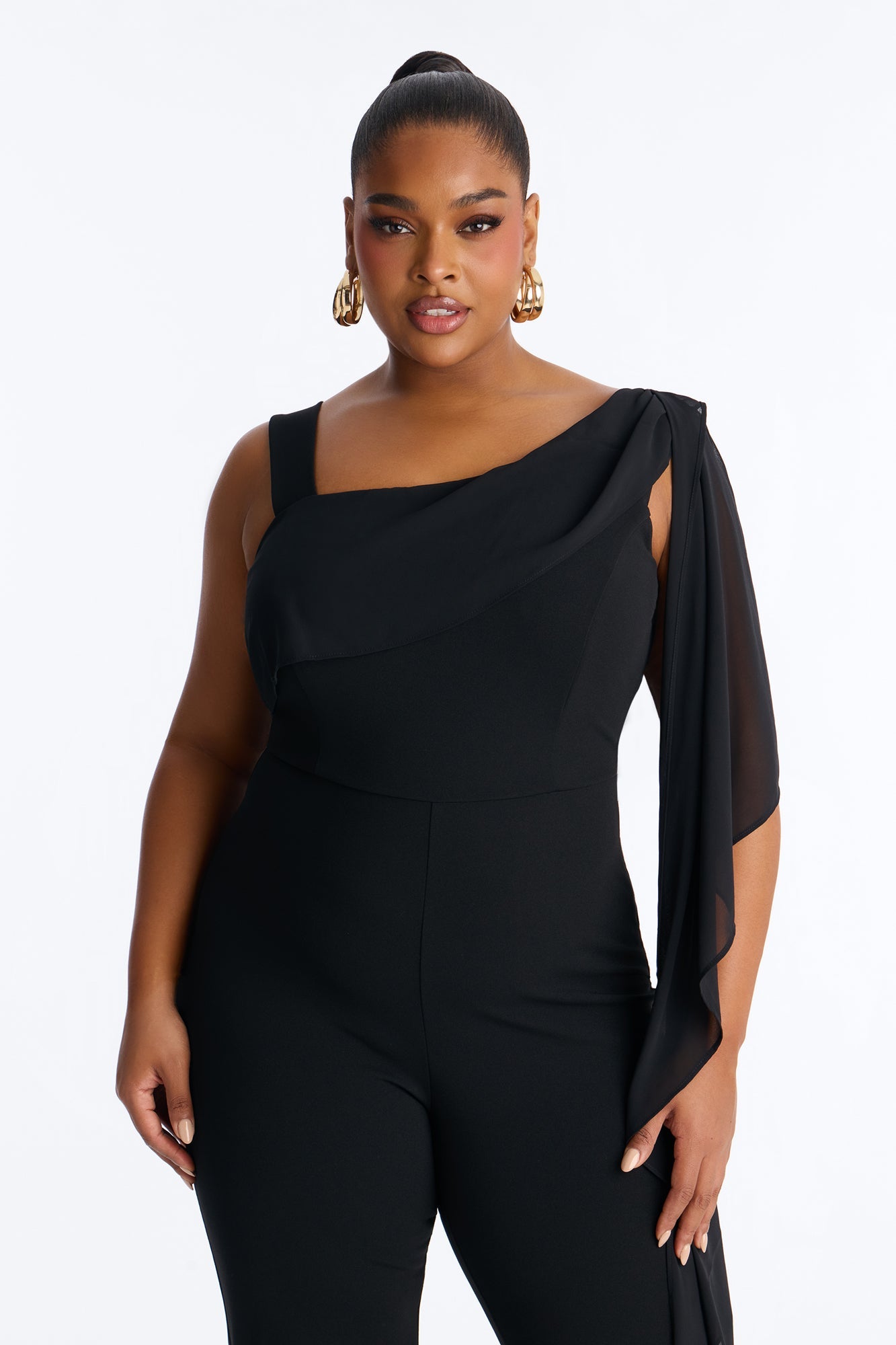 Samyrah Draped Flare Leg Jumpsuit - Black