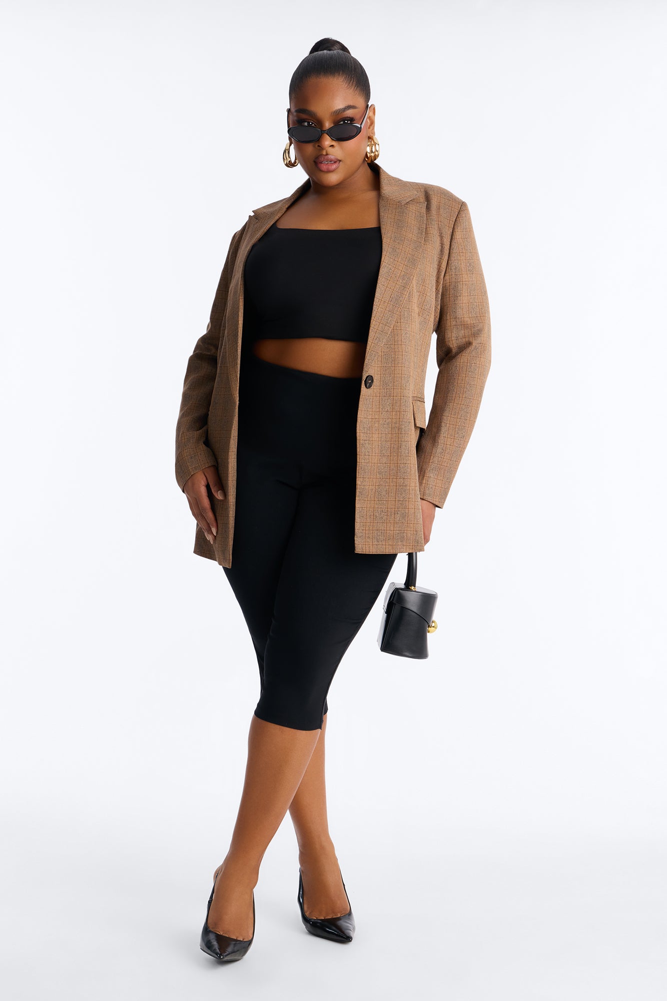 Check The Fax Blazer Romper Set - Brown/combo