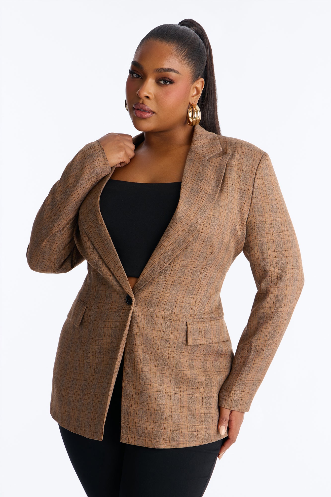 Check The Fax Blazer Romper Set - Brown/combo