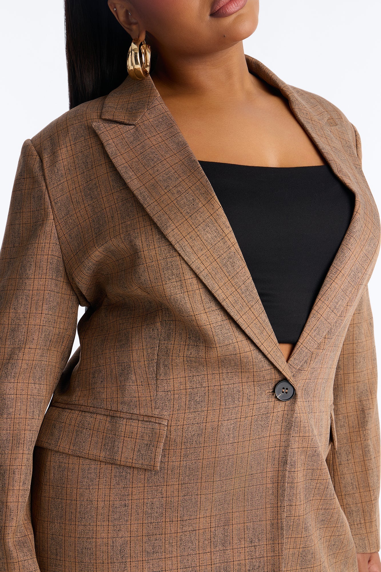 Check The Fax Blazer Romper Set - Brown/combo