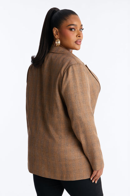 Check The Fax Blazer Romper Set - Brown/combo