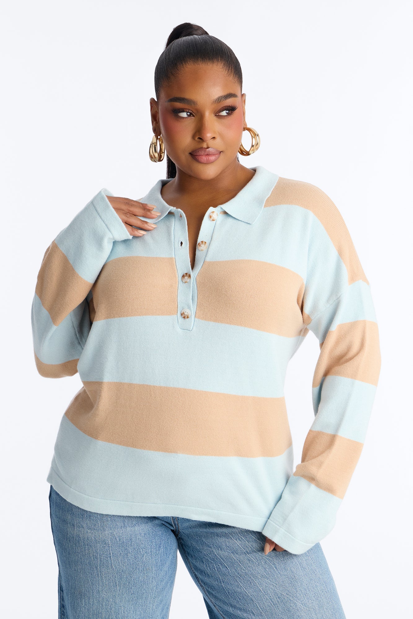 Go Getter Striped Polo Sweater - Blue/combo