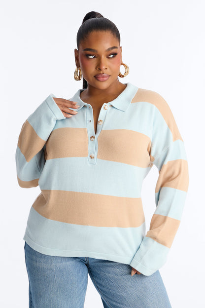 Go Getter Striped Polo Sweater - Blue/combo