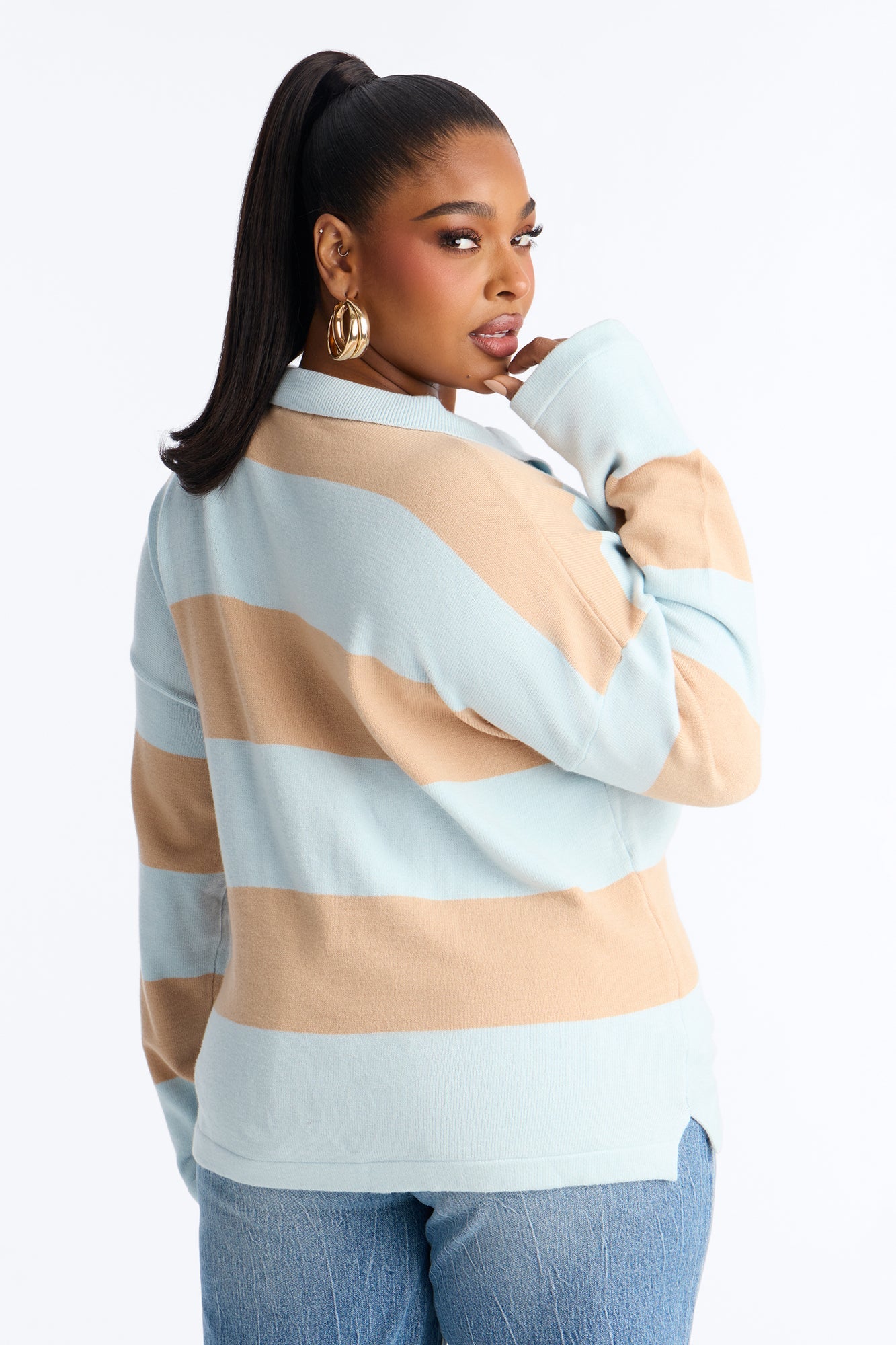 Go Getter Striped Polo Sweater - Blue/combo