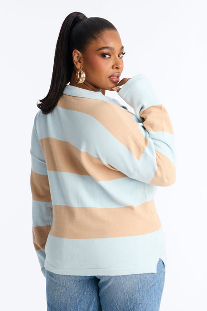Go Getter Striped Polo Sweater - Blue/combo