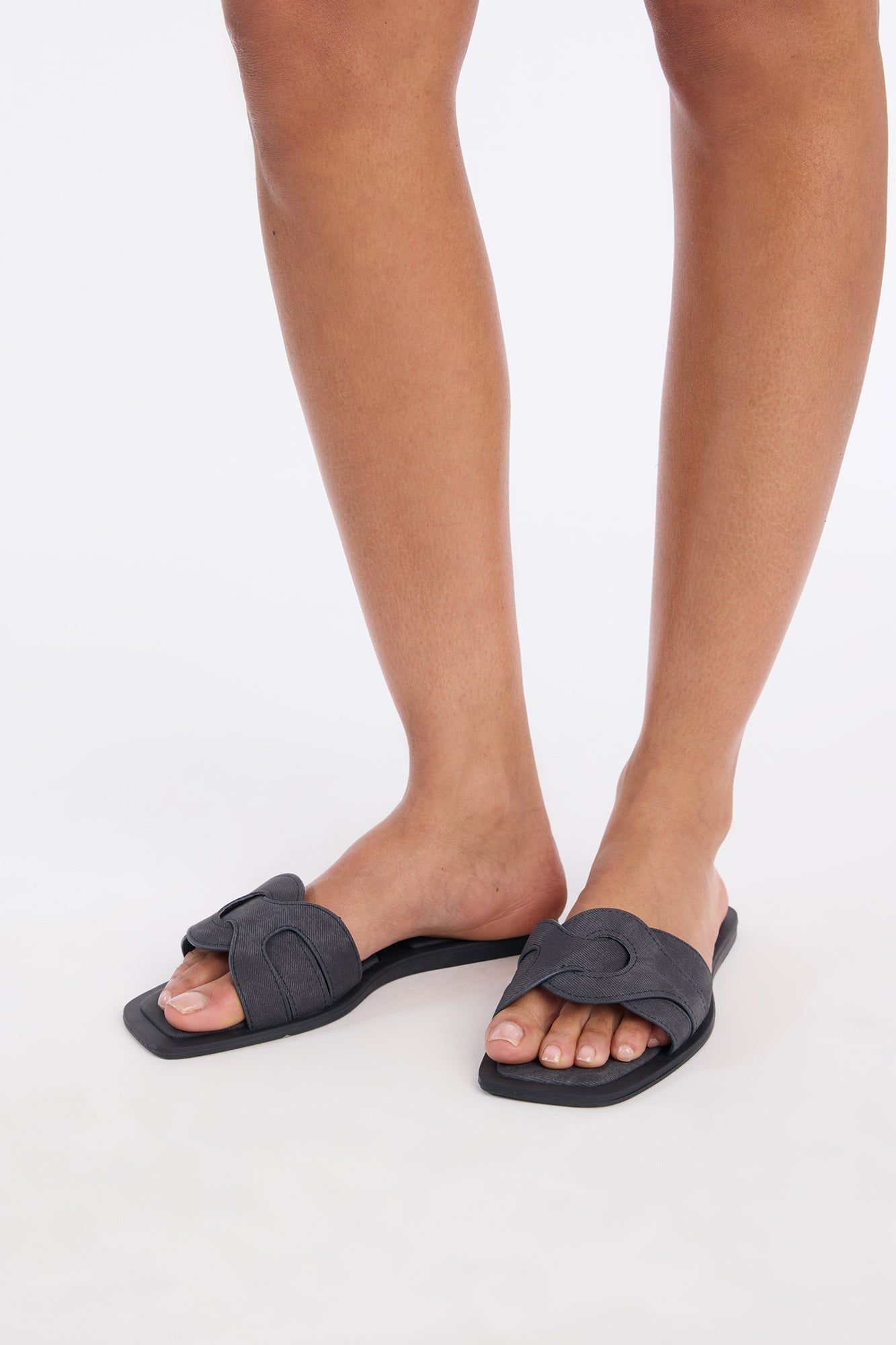 Trissie Denim Slip On Sandals - Black