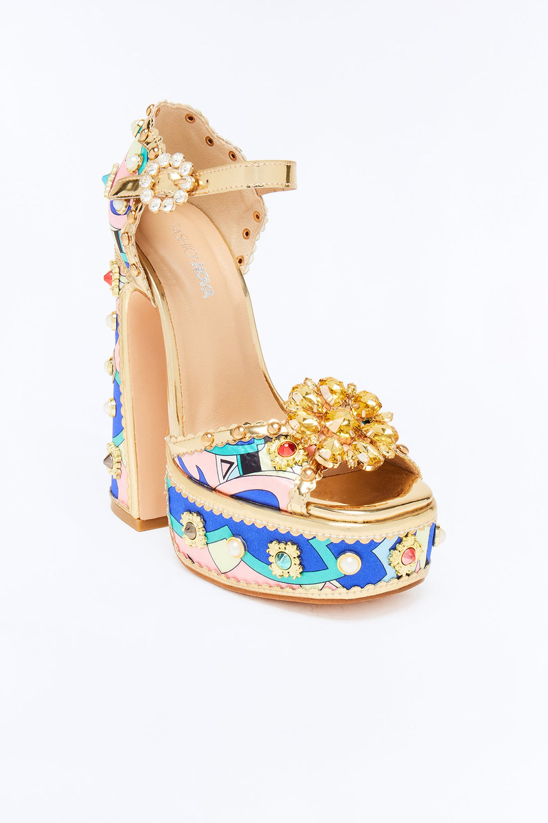 Loyal Embellished Platform Heels - Blue/Gold