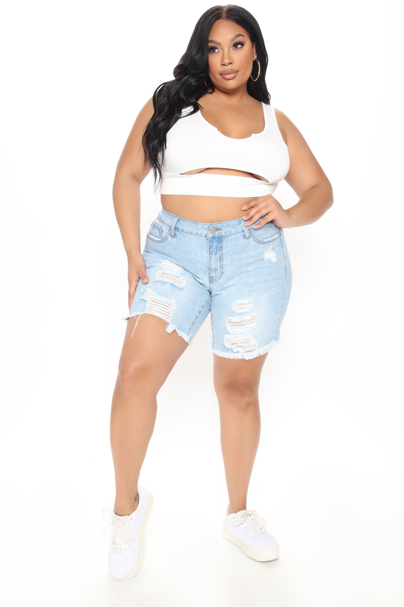 The Mixer Distressed Denim Bermudas - Light Blue Wash