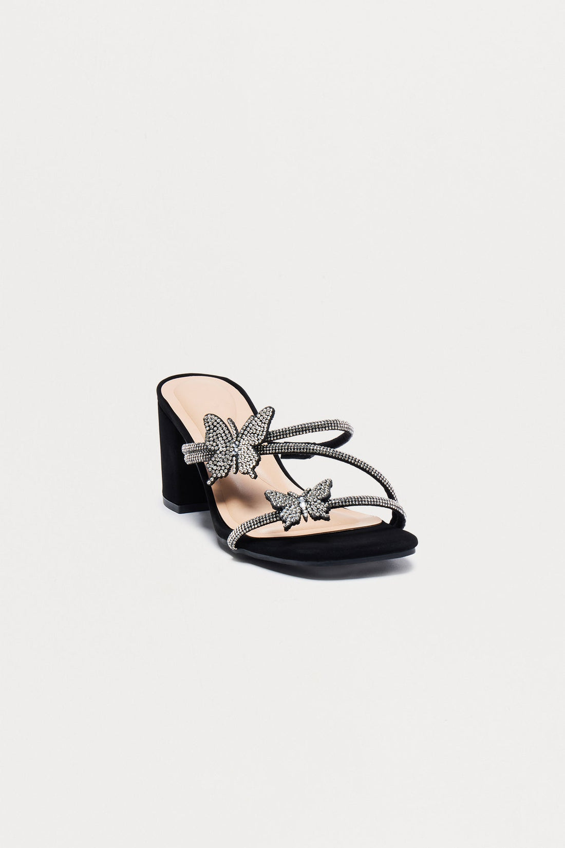 Kenley Butterfly Rhinestone Mules - Black