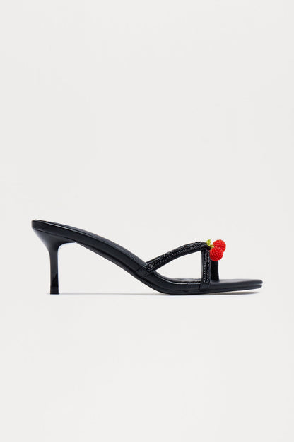 Cherry Pie Round Toe Mules - Black