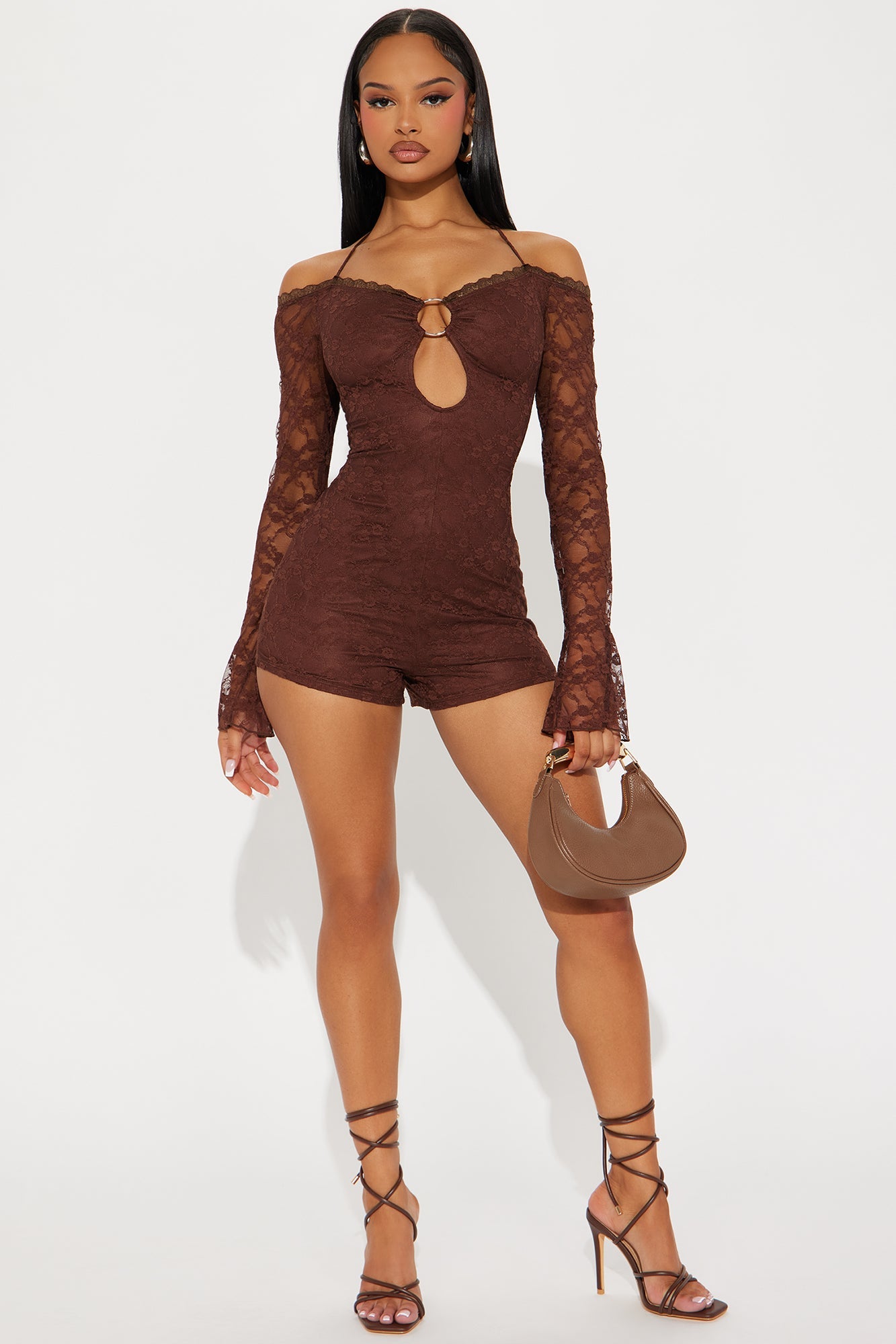 Vibe With Me Lace Romper - Chocolate