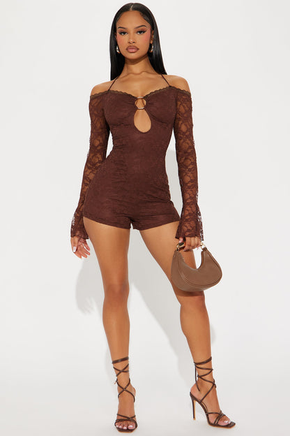 Vibe With Me Lace Romper - Chocolate