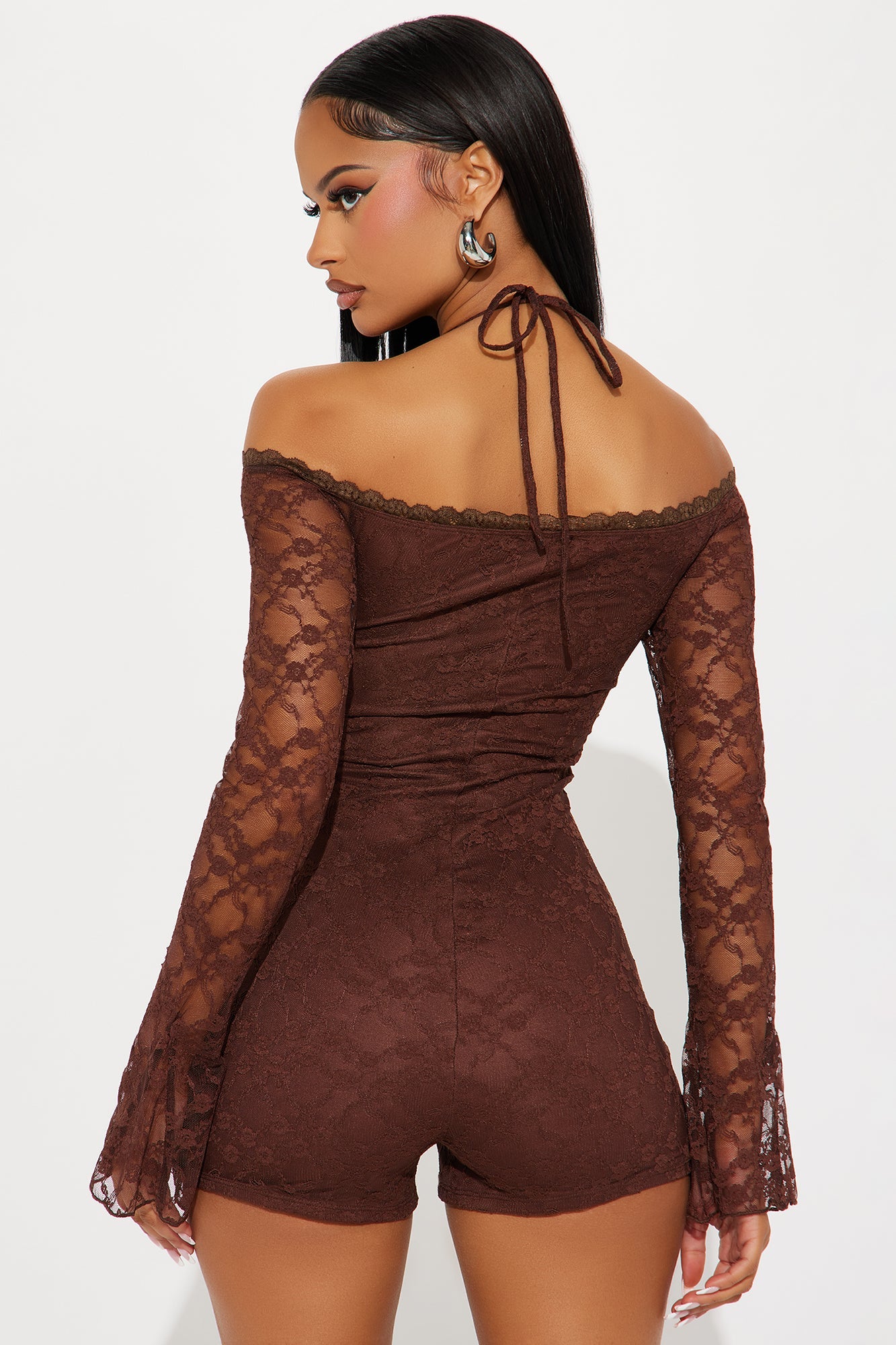 Vibe With Me Lace Romper - Chocolate