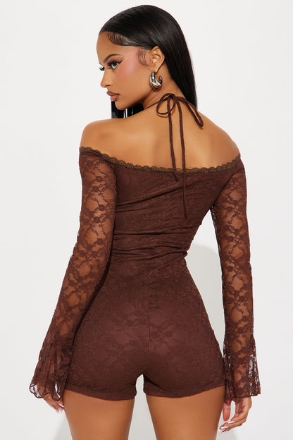 Vibe With Me Lace Romper - Chocolate