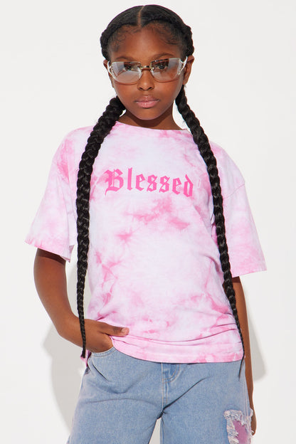 Mini Staying Blessed Front/Back Washed TShirt - Light Pink