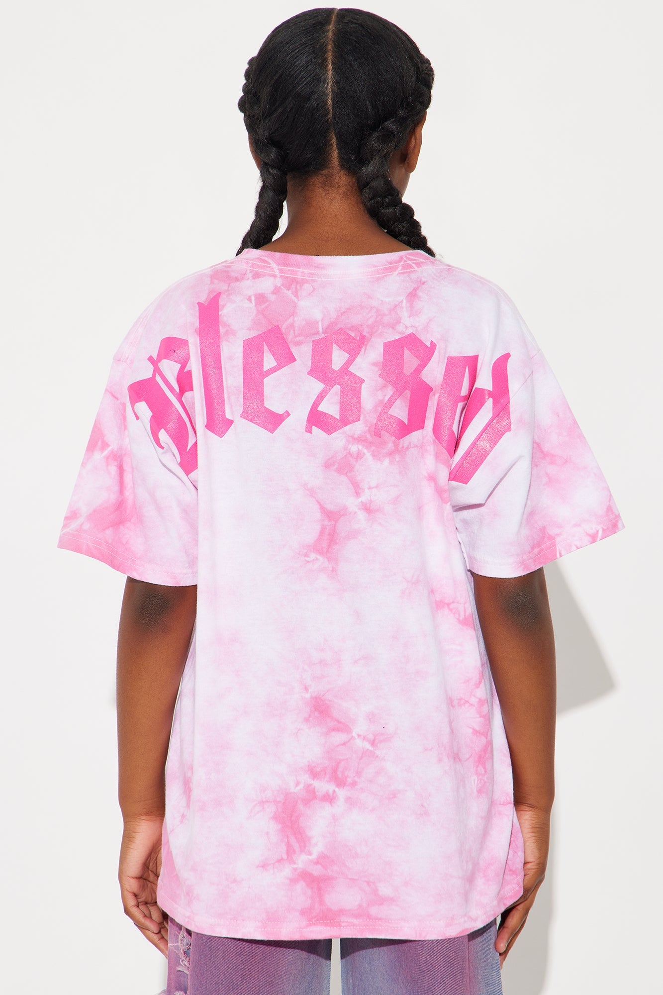 Mini Staying Blessed Front/Back Washed TShirt - Light Pink