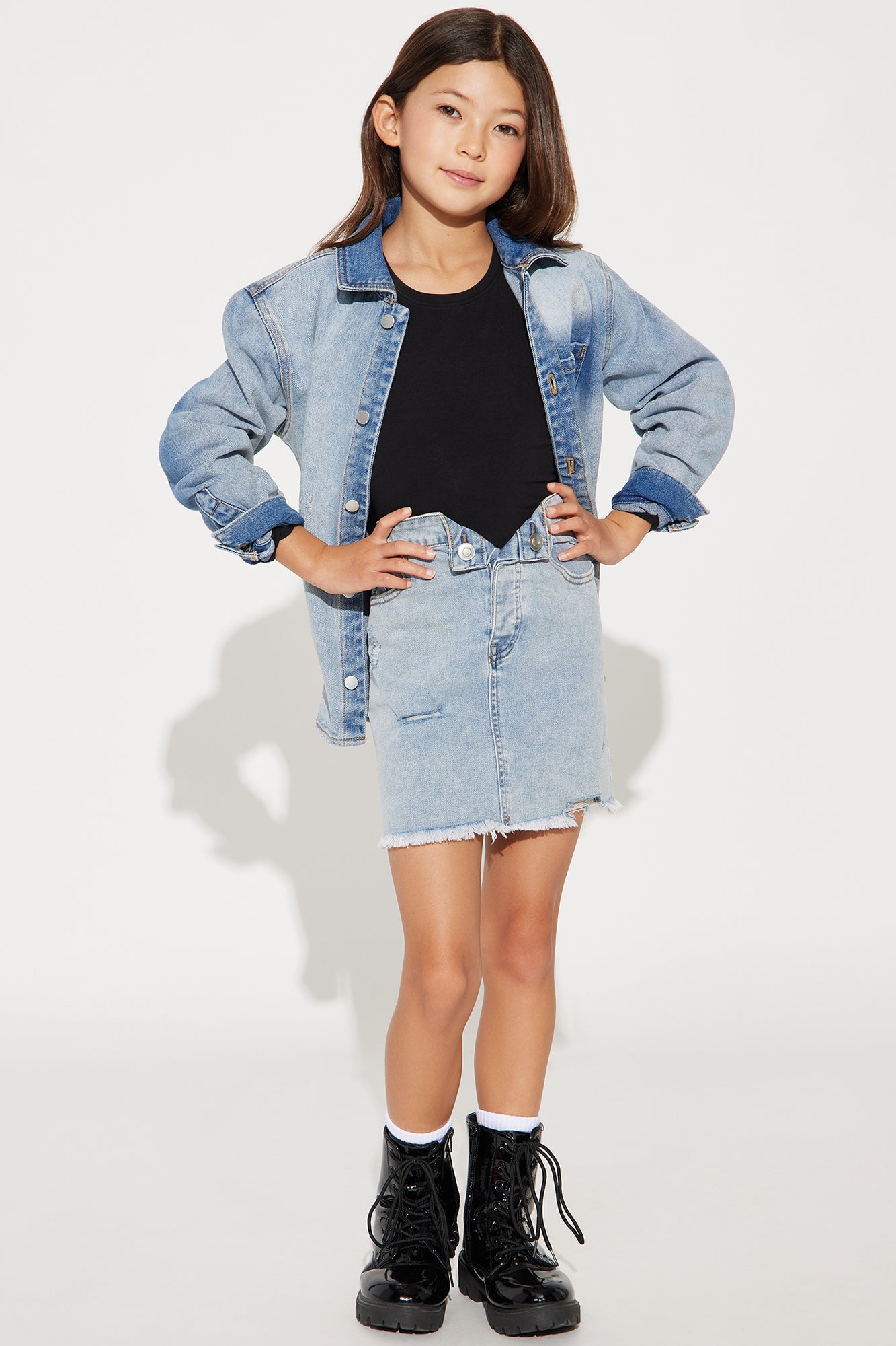 Mini Vivian Fold-Over Waistband Denim Skirt - Bleach Blue Wash