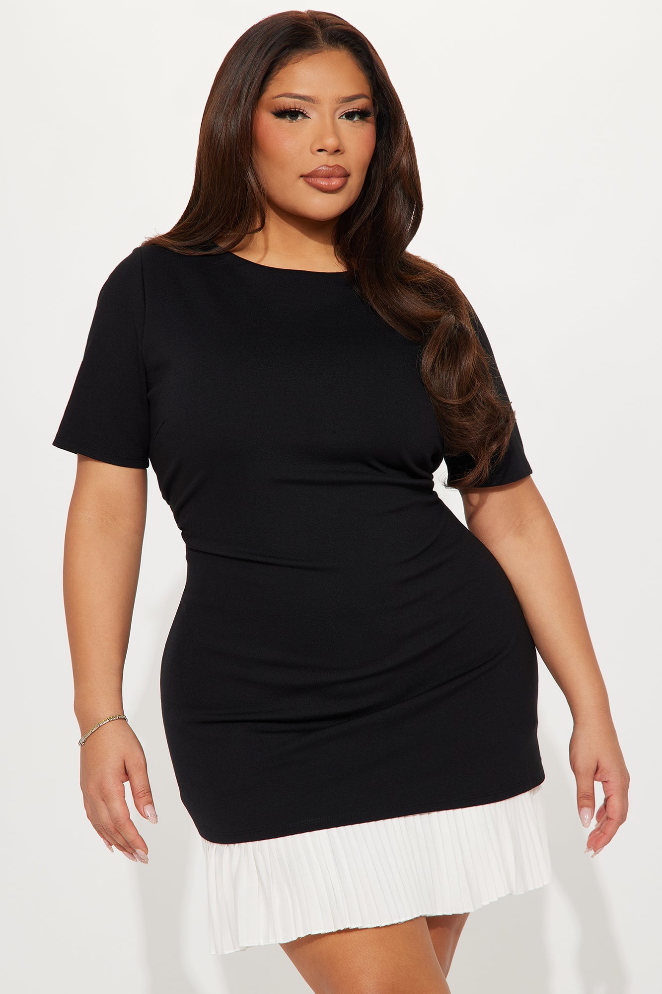 Bea Pleated Micro Mini Dress - Black/White