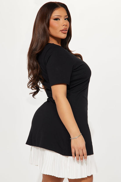 Bea Pleated Micro Mini Dress - Black/White