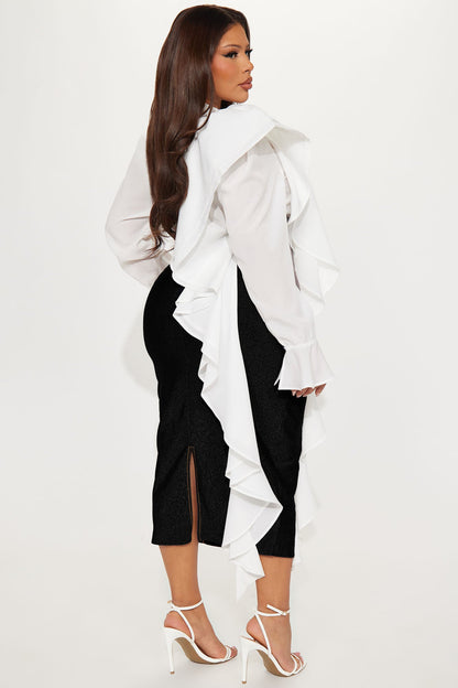 Eileen Bandage Shirt Midi Dress - Black/White