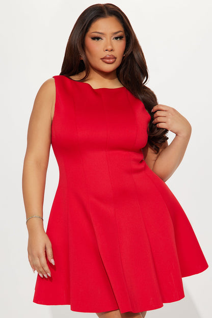 Sweet Sunday Pleated Mini Dress - Red