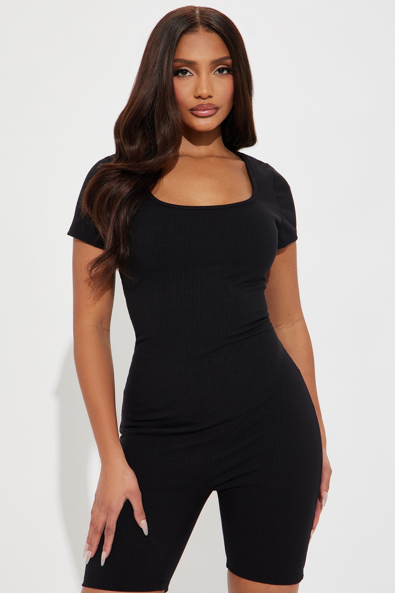Christi Heavy Ribbed Romper - Black