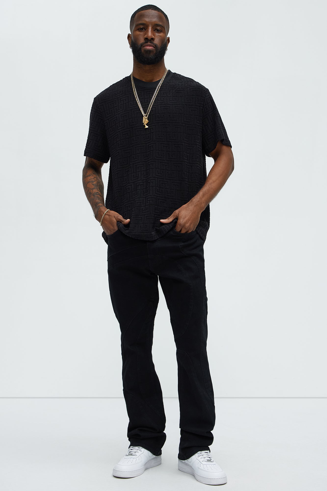 Geo Chenille Knit Crewneck Tee - Black