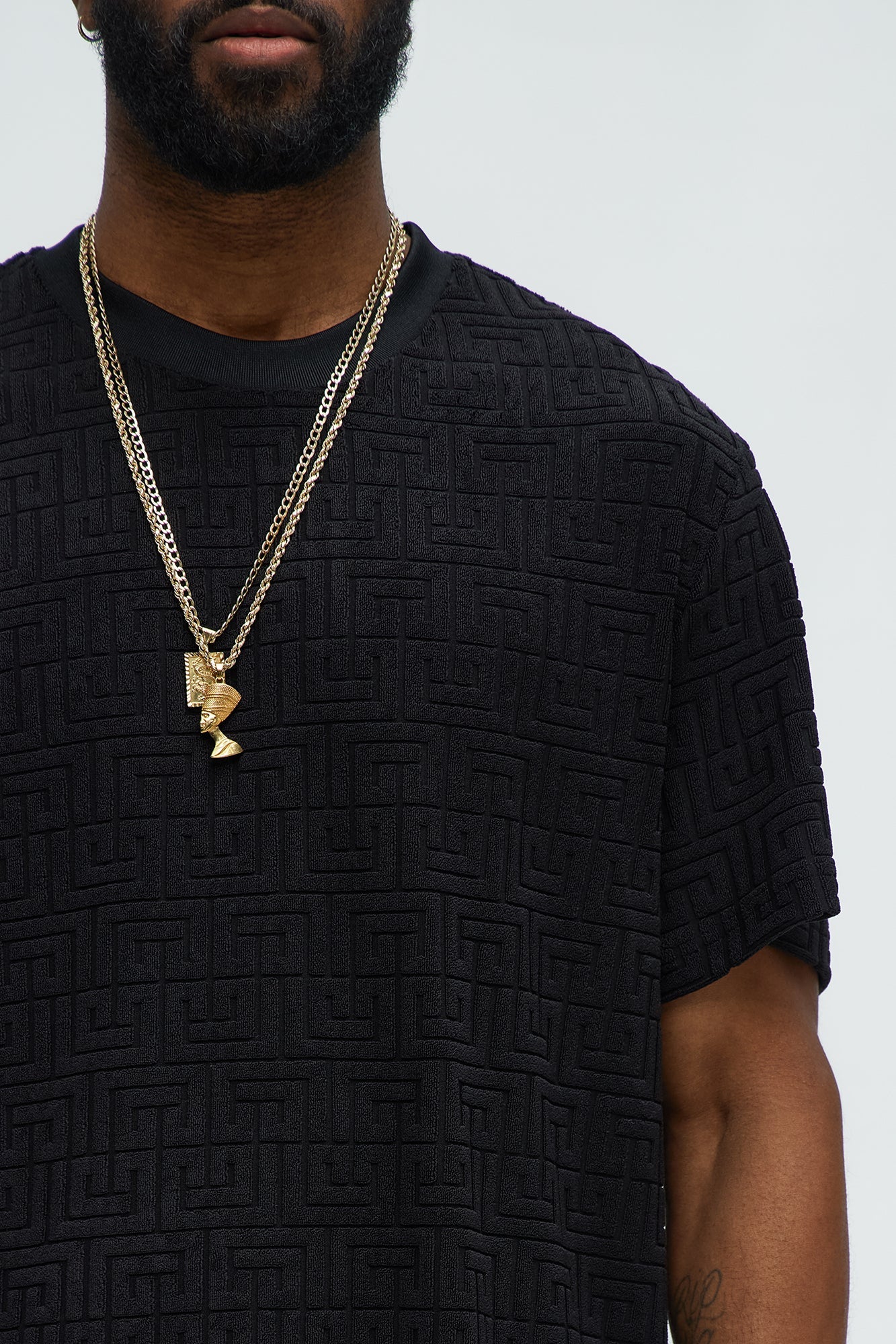 Geo Chenille Knit Crewneck Tee - Black