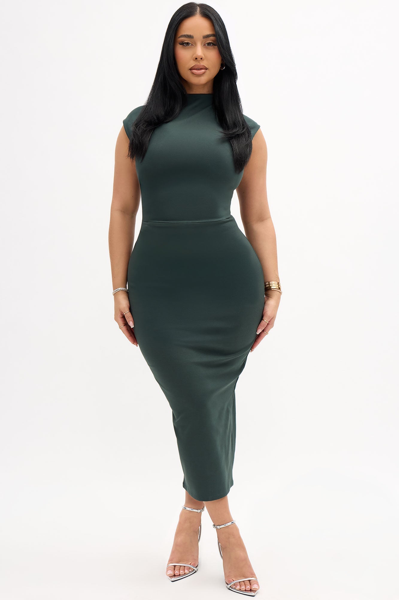 Kari Body Sculpting Ruched Midi Dress - Hunter