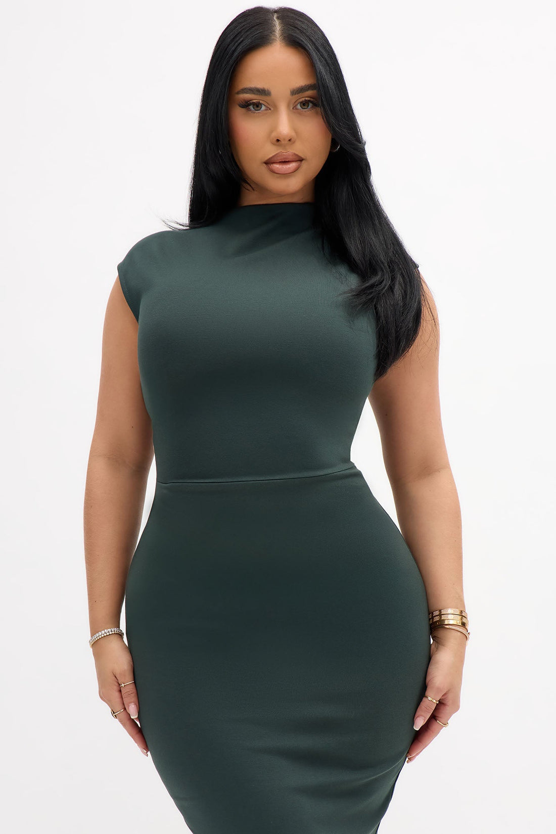 Kari Body Sculpting Ruched Midi Dress - Hunter